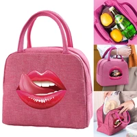 canvas lunch bag for women functional cooler lunch box portable insulated thermal kids food picnic bags mouth pattern