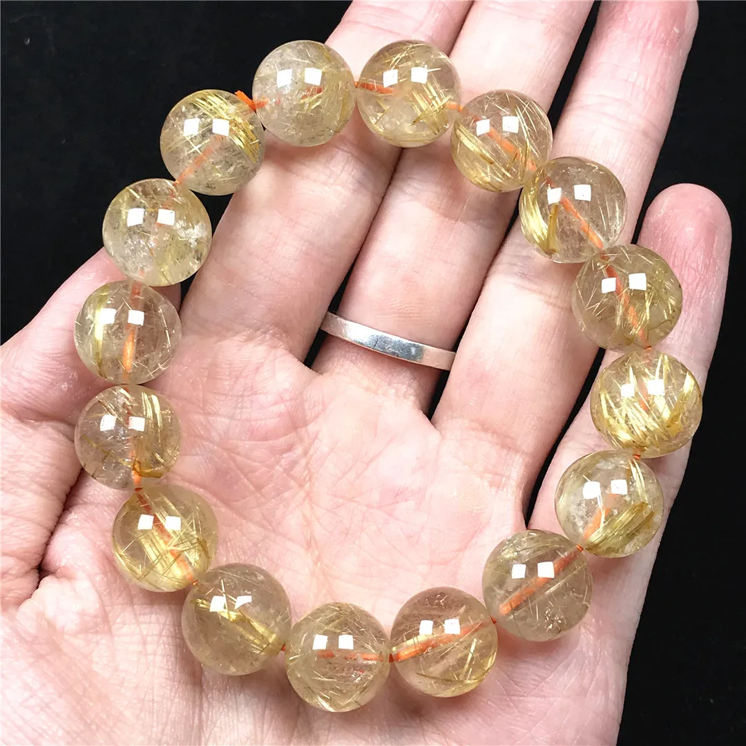 

13mm Natural Gold Rutilated Quartz Bracelet Jewelry For Women Men Wealth Beauty Gift Crystal Reiki Gemstone Beads Strands AAAAA