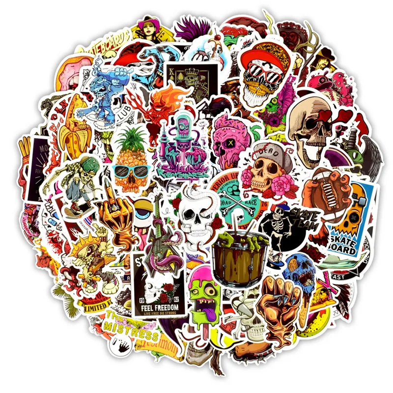 

50pcs Terror Series Sticker Graffiti Skeleton Dark Funny Stickers for DIY Sticker on Travel case Laptop Skateboard Guitar Fridge