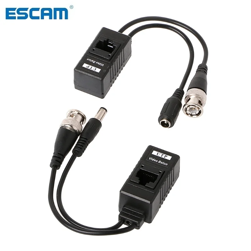 ESCAM 1 Pair BNC To RJ45 Passive Video Power + Audio Balun Transceiver For CCTV Camera