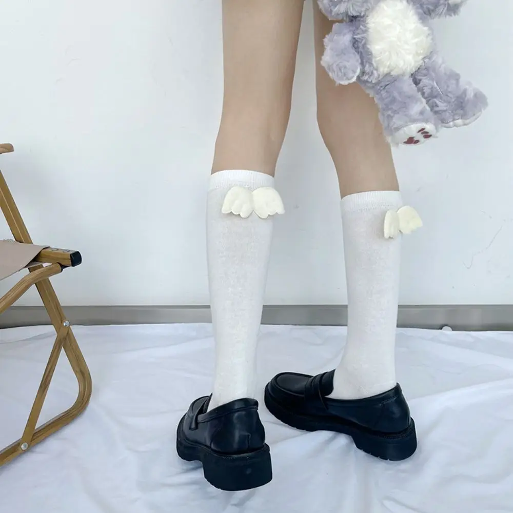 

Длинные носки в Корейском стиле с милыми крыльями и бантом, униформа «Лолита JK», хлопковые носки до щиколотки, уличная одежда на осень и зиму...