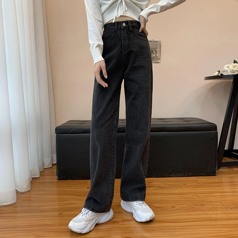 

DD2782 Retro high waist slim jeans women new straight loose wide leg pants trousers jeans