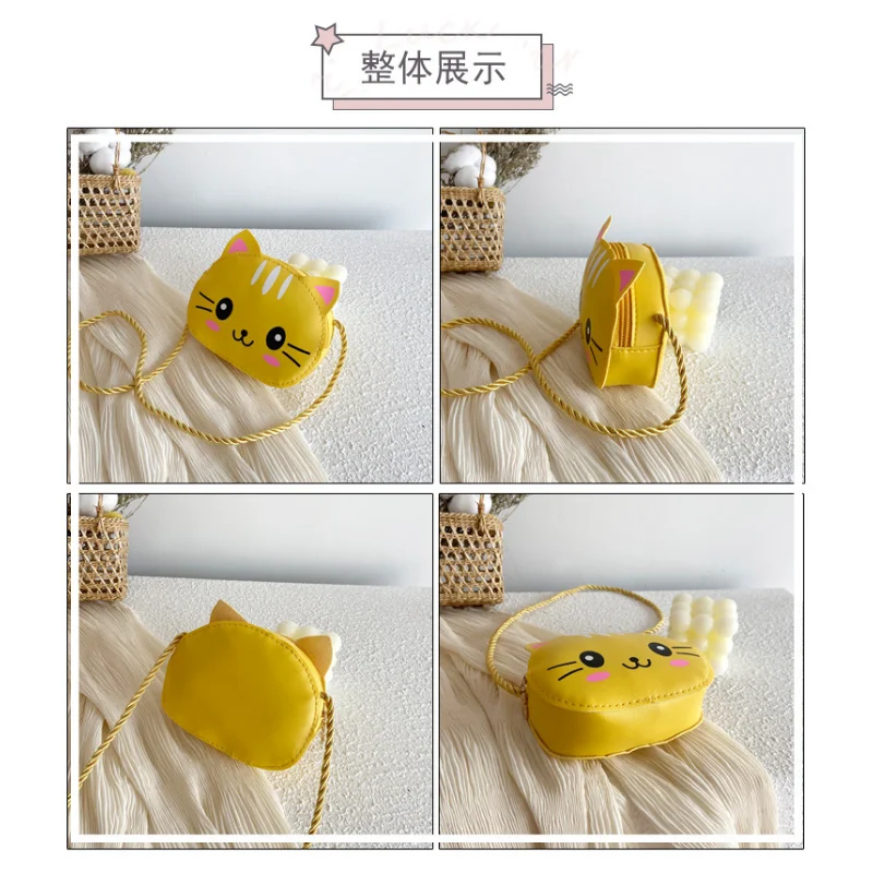Mini Handbags for Baby Girls PU Leather Small Shoulder Crossbody Bags Cute Cat Kids Coin Purse Children Shopping Wallet Fashion