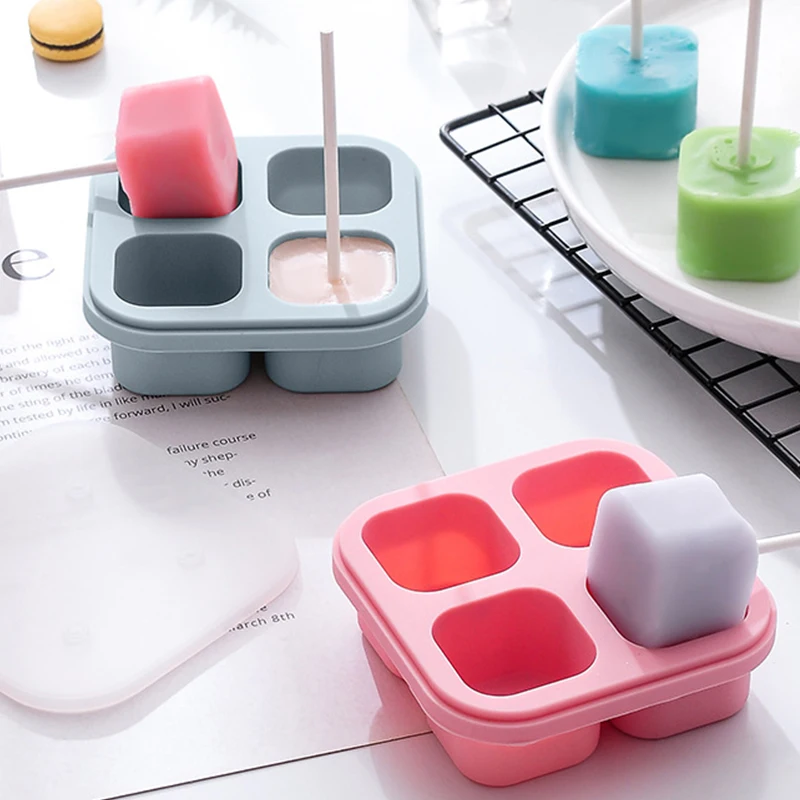 

Creative 4 Even Squares Stereo Lollipop Mold Chocolate Icing Baking Tools Candy Mousse Cake Silicone Mold Cake Decoration Tools
