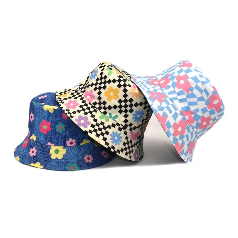 

2022 New Fashion Floral Printed Bucket Hat Women Double -Sided Cotton Reversible Sun Protection Cap Female Panama Fisherman Hats