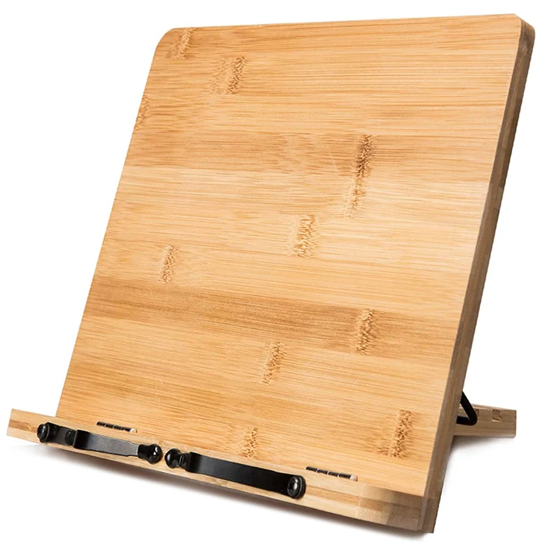 

Large Bamboo Book Stand - Foldable Cookbook Holders And Stands With 5 Adjustable Height For Recipe Textbook Magazine