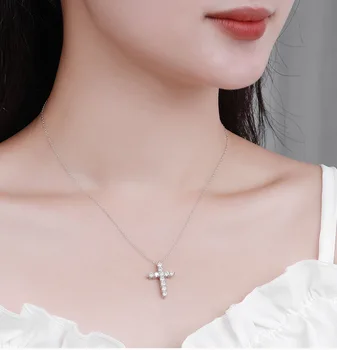 Silver 2.5/3/4/5MM Cross Moissanite Necklace Pendant For Women 6