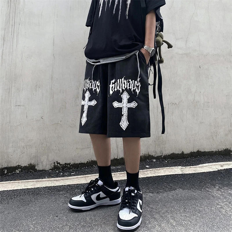 

Шорты National tide мужские с темным крестом, свободные штаны в стиле хип-хоп, в американском стиле, в стиле хип-хоп, пятиконечные