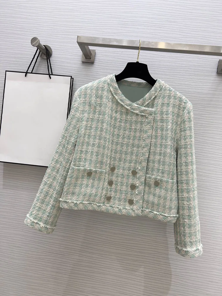 

2023 New Jacket for Women High Fashion Avocado Green Plaid Jackets Comfortable Long Sleeves Female