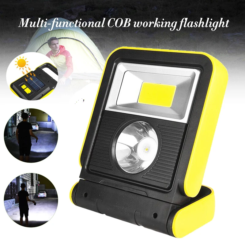 

Portable LED+COB Work Light 2 Modes USB/Solar Charging Emergency Light wih Bracket Outdoor Repairing Camping as Power Bank