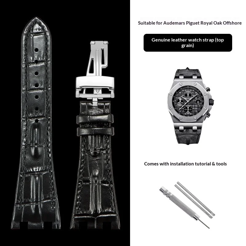 Мужской ремешок из натуральной кожи 28 мм для часов AP Royal Oak Offshore 26470 26170 26471, с особыми вогнутыми и выпуклыми выемками (art.: 3920dc7ecb216) - 3920dc7ecb216