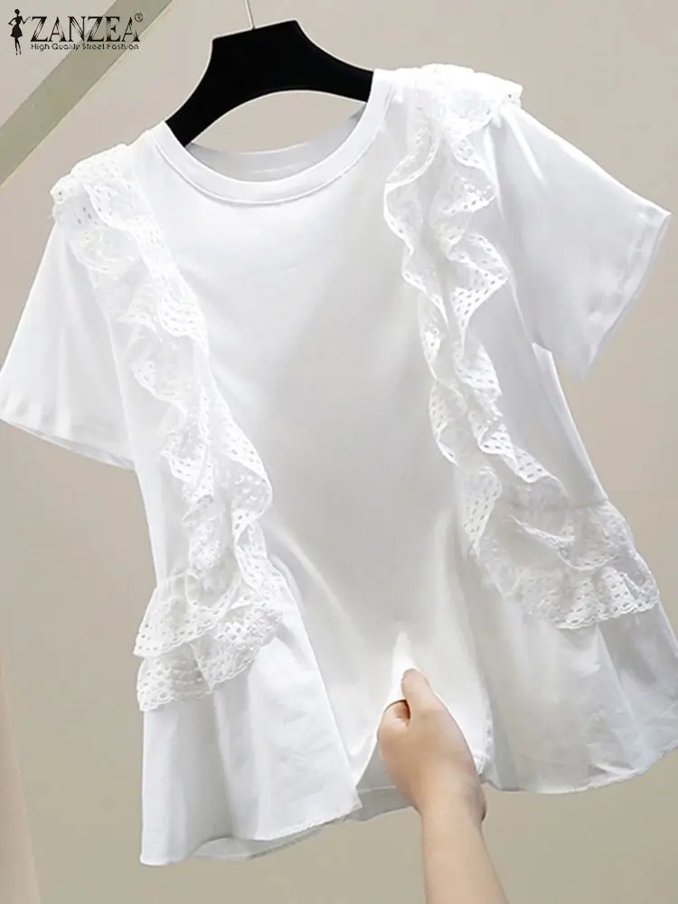 Женская Кружевная туника ZANZEA в стиле пэчворк с оборками летние топы коротким