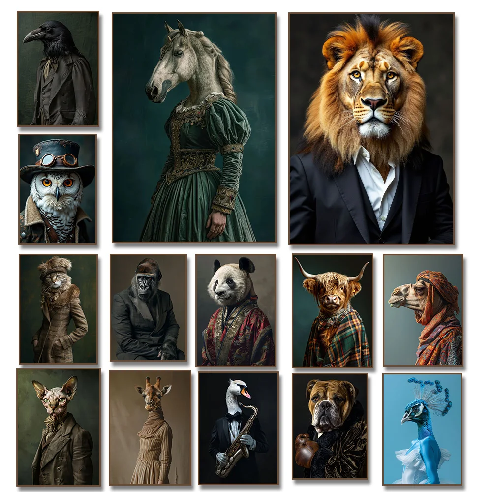 Плакат с Львом в костюме кролик платье Павлин сова корова обезьяна утка лошадь