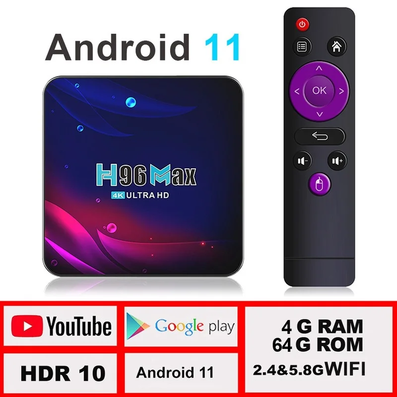 

Smart TV Box 2021g 2.4g Wifi Google Voice Set Top Box H96max Android TV Box 11 4g 64gb 4k Android TV Box 5.8 H96 Max V11