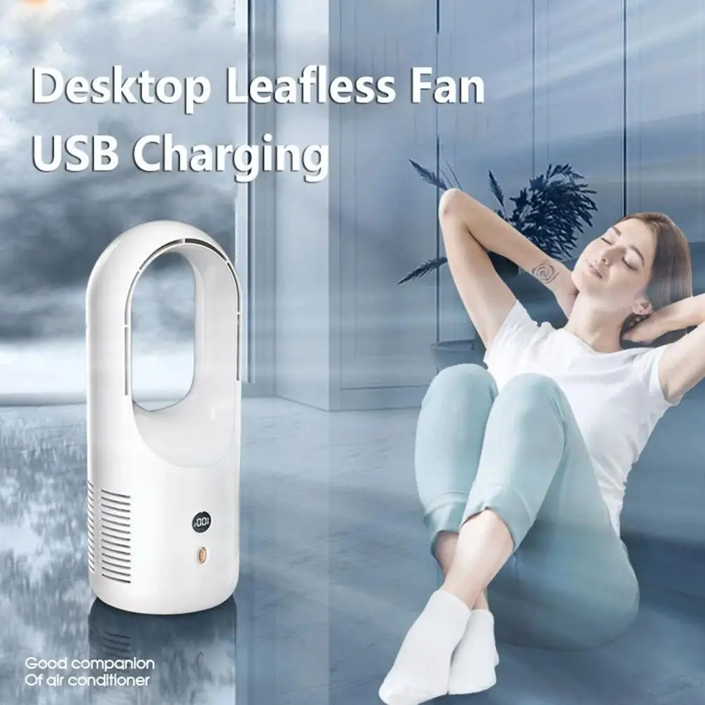 

Bladeless Fan Portable Desktop Usb Rechargable Air Cooler Cooling Fan Led Display Office Silent 360° Circulation