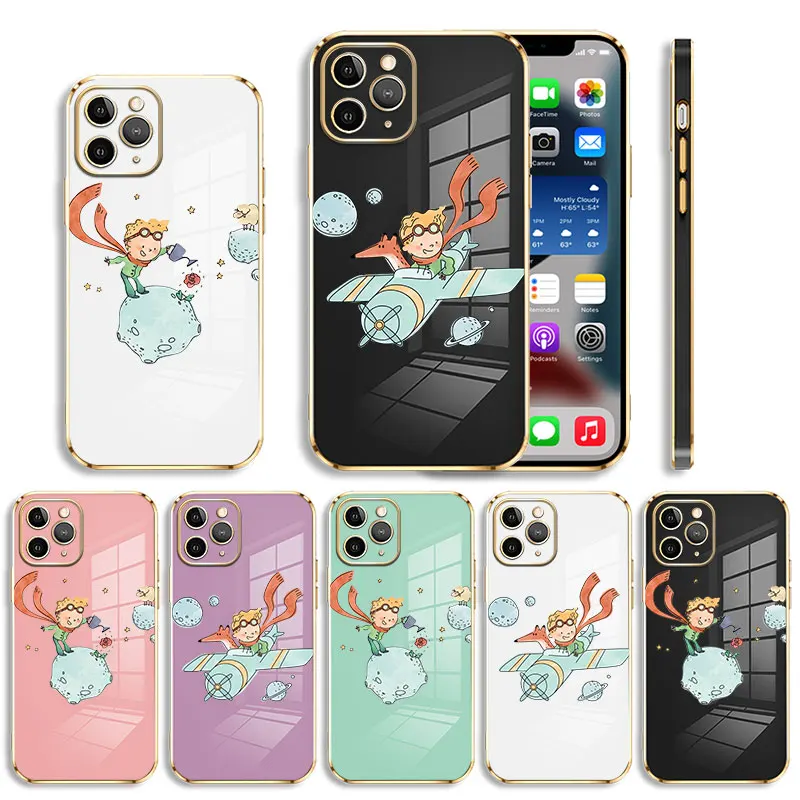 

The Little Prince Fly Airplane Flight Plating Phone Case For iPhone 14 13 12 11 Pro Max Mini X XR XS Max 7 8 6 6s Plus SE Shell