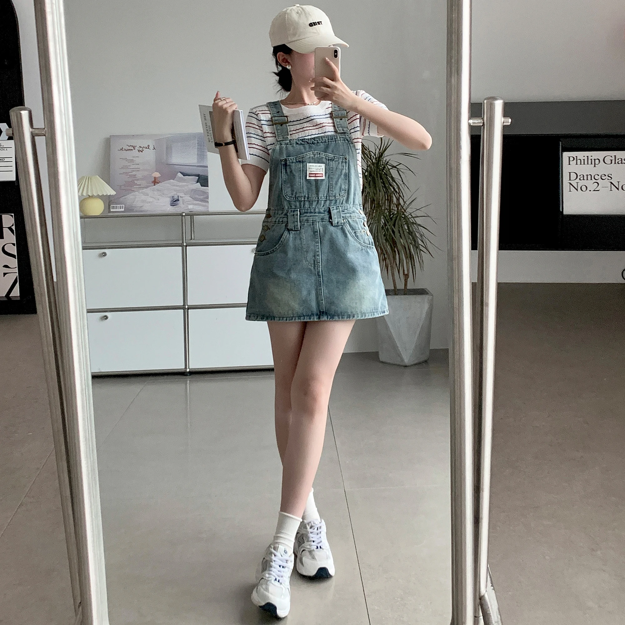 Denim Strap Skirt Women's Blue Commuter Casual Summer Versatile Short Skirt Slim and Anti Strapping