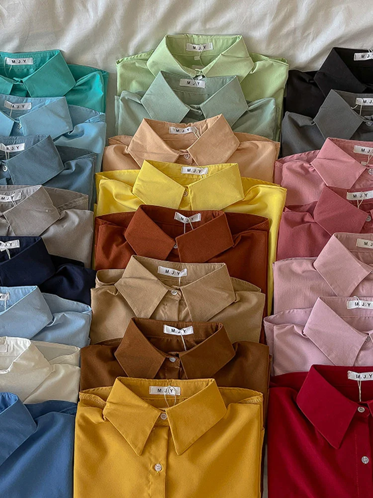 

Solid Lapel Shirt 15 Colors Long Sleeve Spring Summer Women Blouse