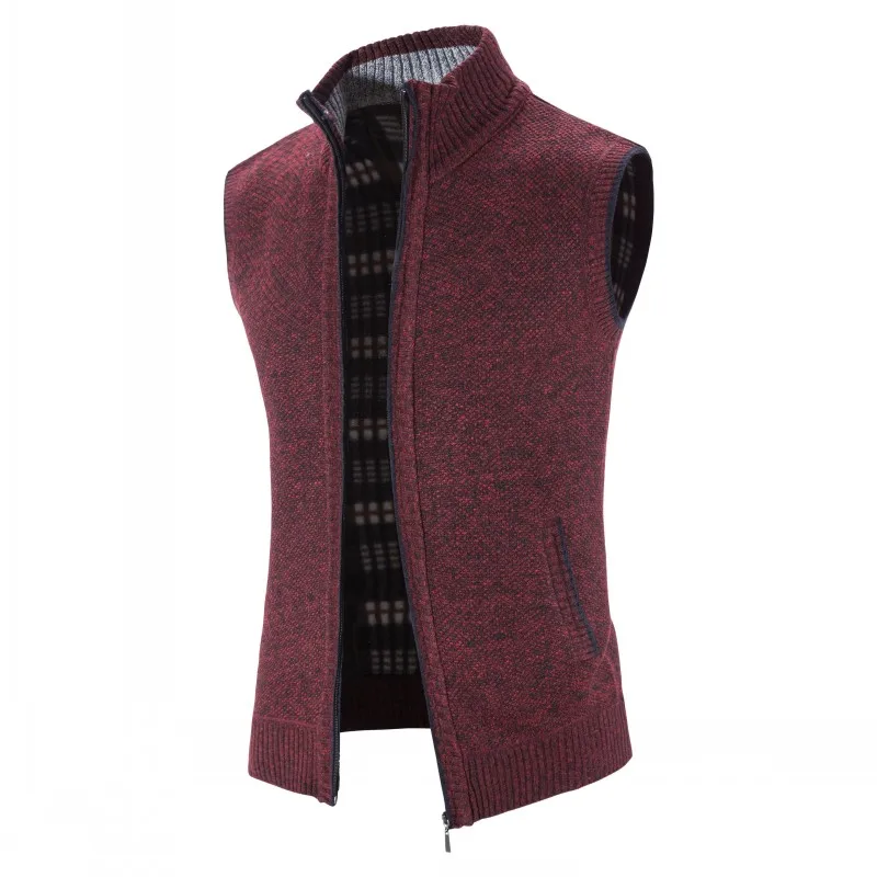 Autumn Winter Sweater Vest Men Thick Warm Sleeveless Cardigan Coat Knitted Vest Outerwear Zipper Sleevel Sweater Jacket Men Vest images - 6