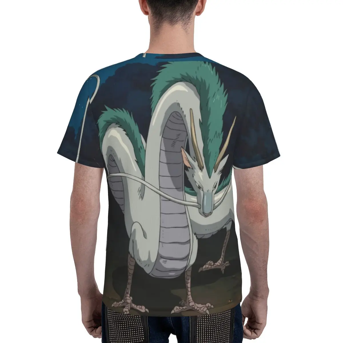 Футболка с рисунком дракона надписью Haku |