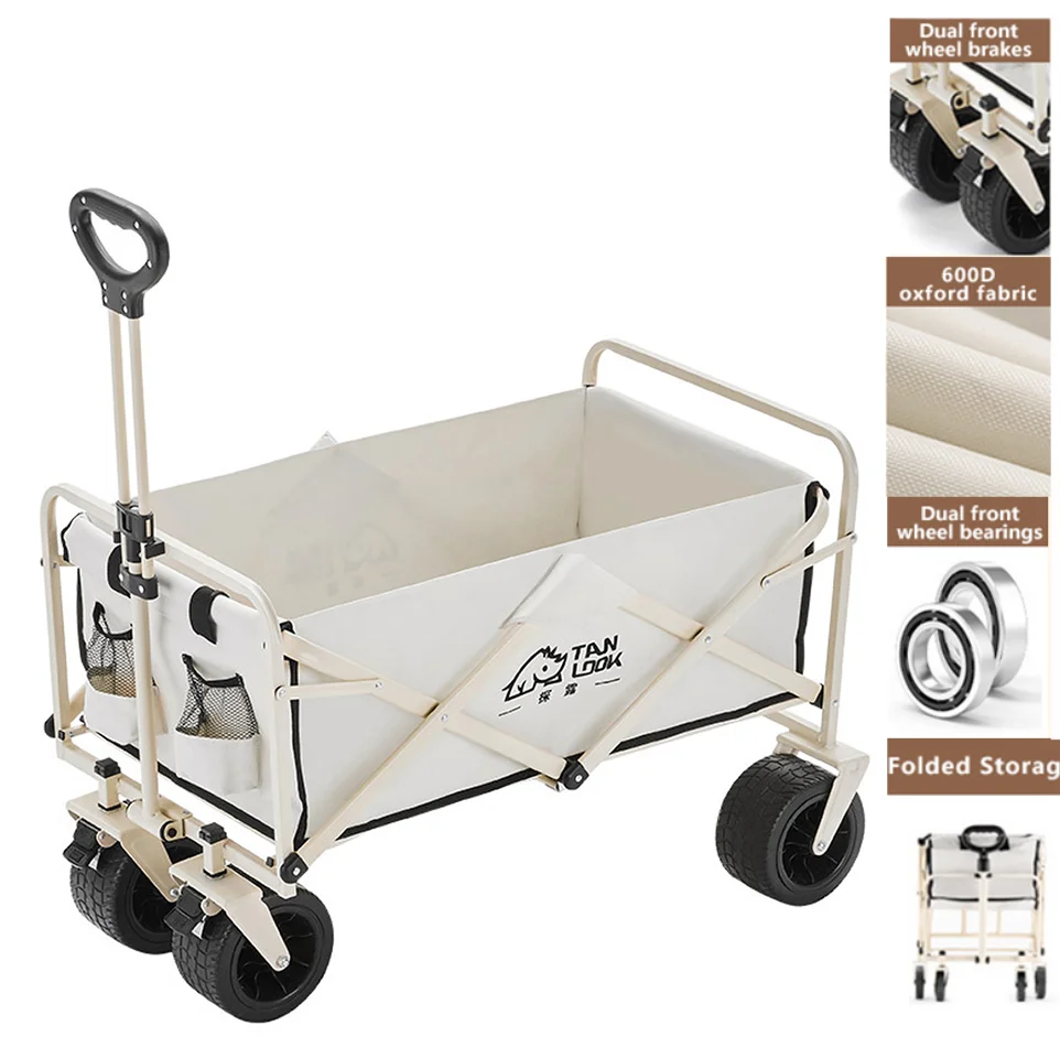 

Outdoor Large Capacity Folding Cart Multifunctional Cart Garden Park Beach Camping Wheeled Cart Barbecue Cart