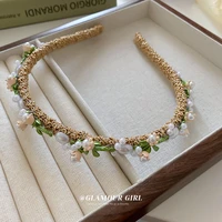 minar korean style multicolor flowers headband for women girls simulated pearls arcylic hairband wholesale hair accessories