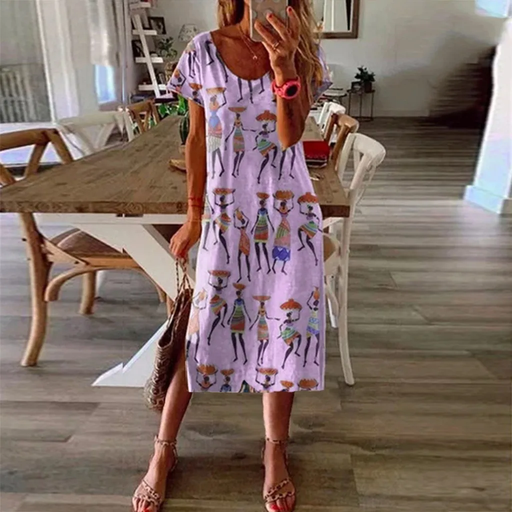 

Платье-мини женское шифоновое с разрезом, длинным рукавом и принтом