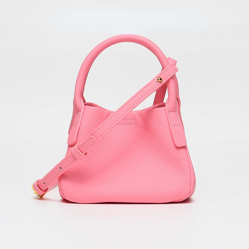 

Fashionable New Genuine Leather Handbag Simple Vegetable Basket Bag All-Match Elegant Shoulder Messenger Handbags for Women
