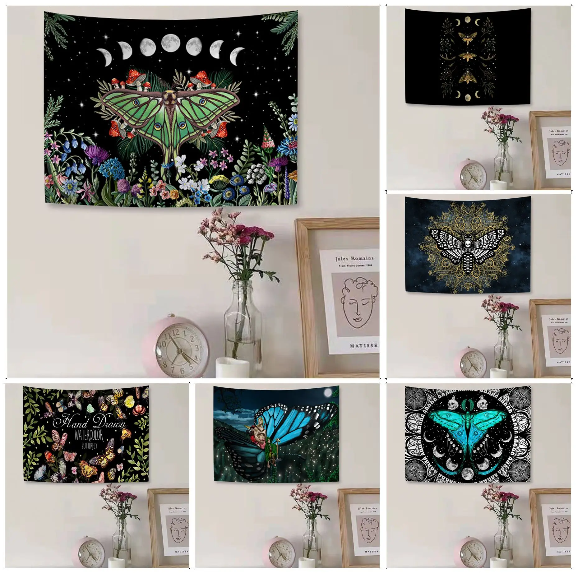 

Psychedelic Butterfly Moon Colorful Tapestry Wall Hanging for Living Room Home Dorm Decor Japanese Tapestry