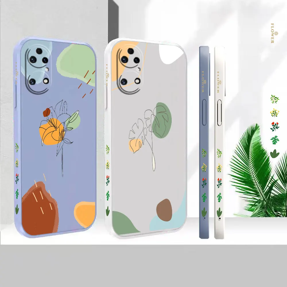 

Liquid Silicone For Huawei P60 P50 P40 P30 P20 Mate 50 40 30 20X 20 10 Pro Plus Cover Abstract Line Art Sketch Flower Case Funda