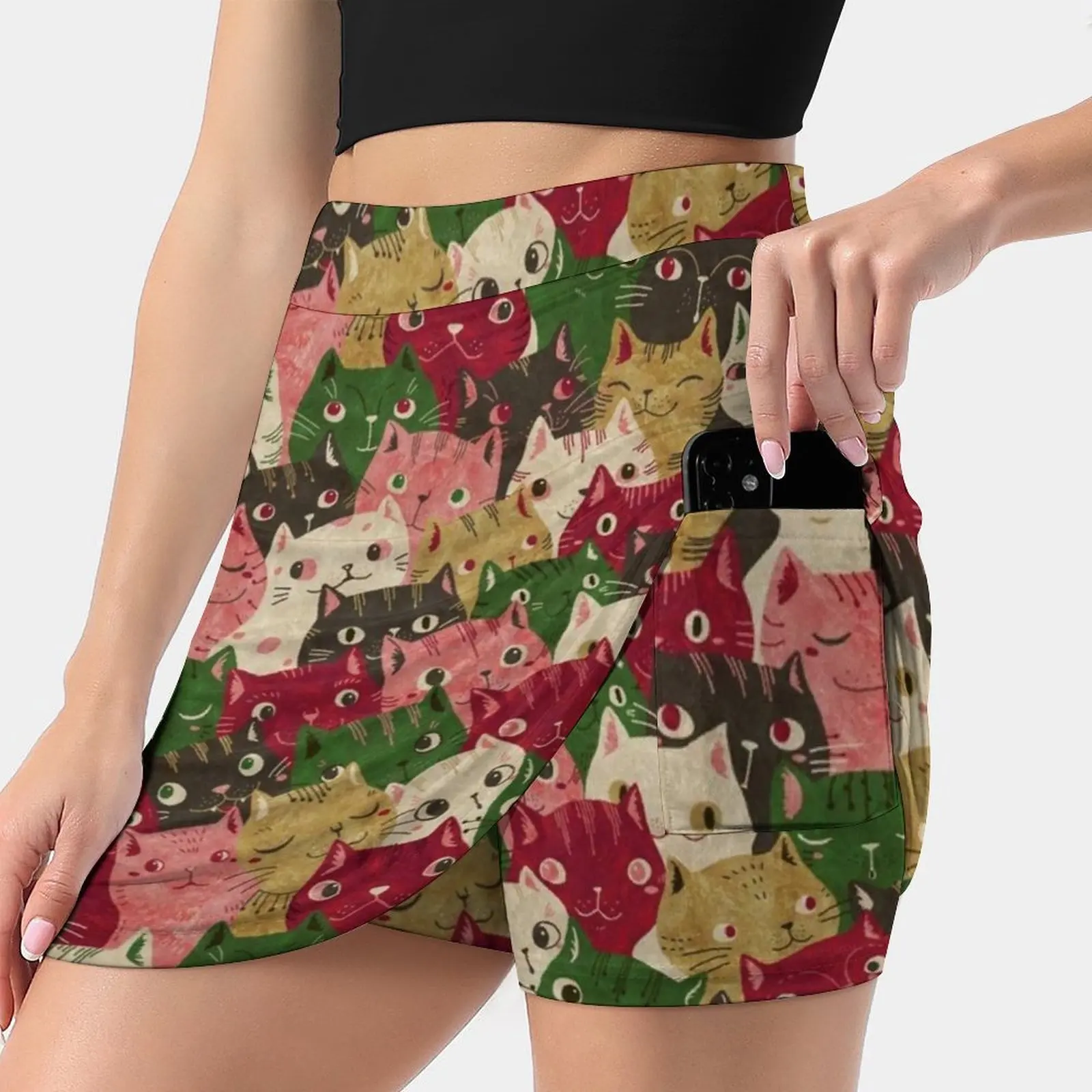 

Юбка женская короткая с рождественскими котами, красная, золотая, зеленая