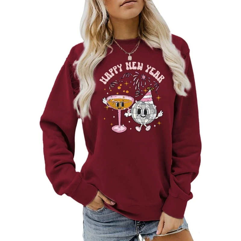 

Футболка с длинным рукавом, пуловер с круглым вырезом, свободный Удобный Повседневный Топ, удобная Новогодняя толстовка с капюшоном и надпи...