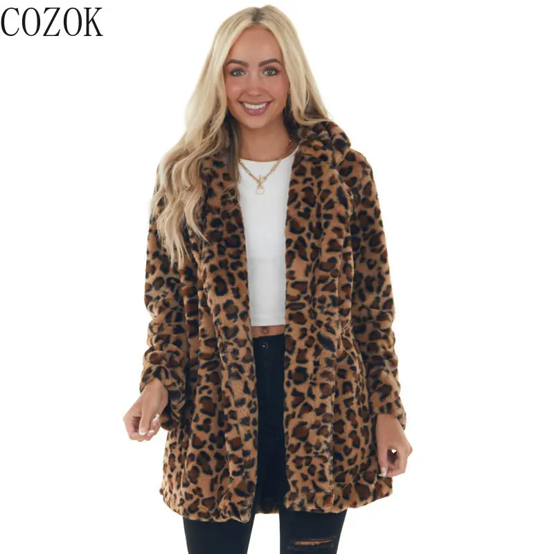 Enlarge Leopard Print Mid-Length Women's Clothing Fashion Temperament Coat Loose Velvet with Pockets