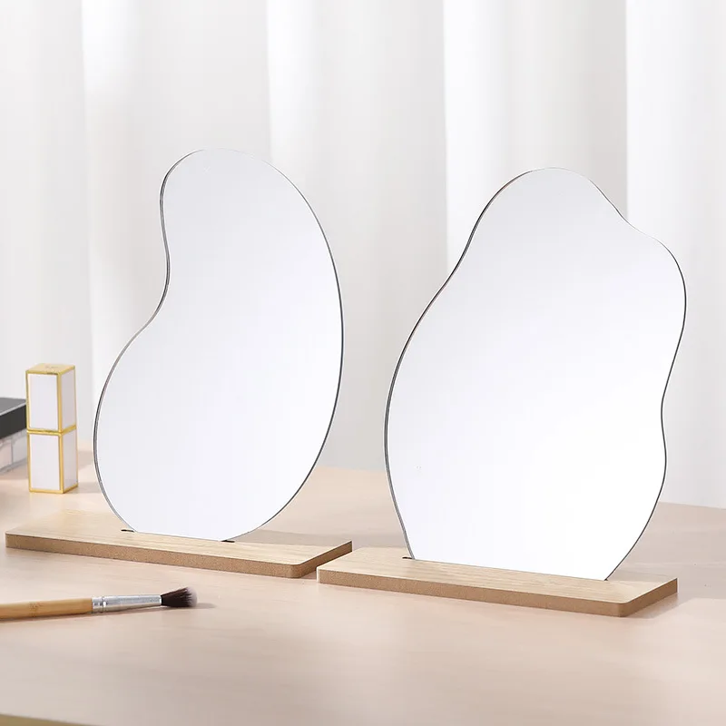 

Irregular Mirror Acrylic Decorative Mirror Nordic Style Makeup Mirror with Wooden Base Girls Cosmetic Mirror Home Decoration