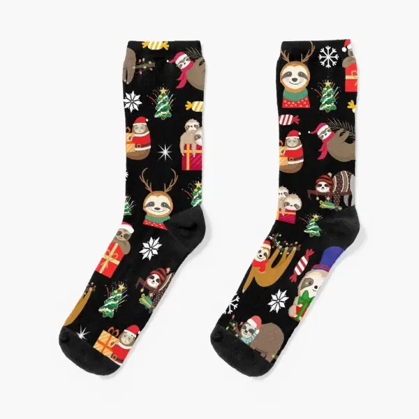 

Sloth Christmas Crew Socks Cute Breathable Comfortable Black Short Girls Winter Funny Unisex Ladies Mens Cotton Sports Pattern