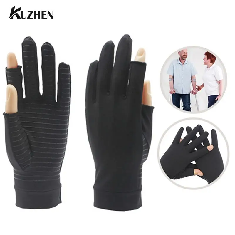 

1Pair Copper Fiber Compression Gloves Wristband Joint Pain Relief Anti-slip Therapy Gloves For Womens Mens Winter Warm
