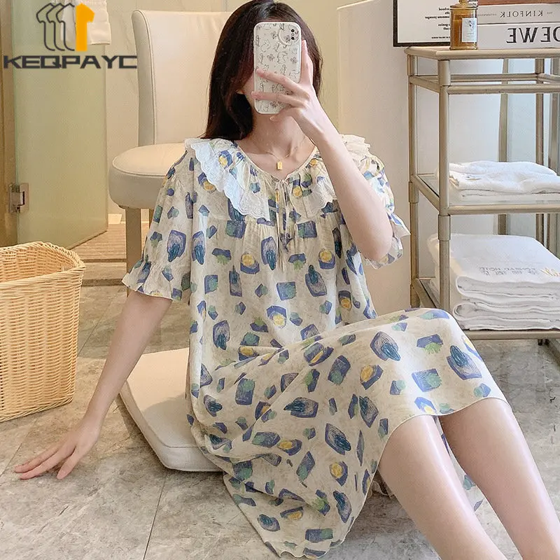 New 2023 Women's Sweet Nightgowns Spring Summer Women Fashion Short Sleeve Cartoon Thin Princess Dress Sleepwear Casual Pajamas
