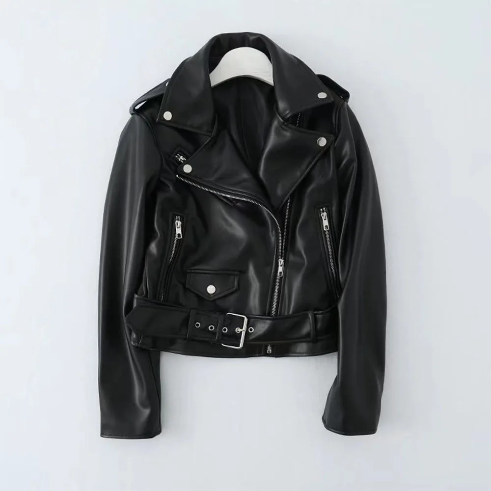 

PB&ZA Women Fashion Faux Leather Parkas Jacket Padded Coat Vintage Long Sleeve Pockets Female Outerwear Chic Tops