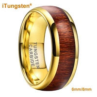 itungsten 6mm 8mm gold plated tungsten ring for men women engagement wedding band fashion jewelry koa wood inlay comfort fit