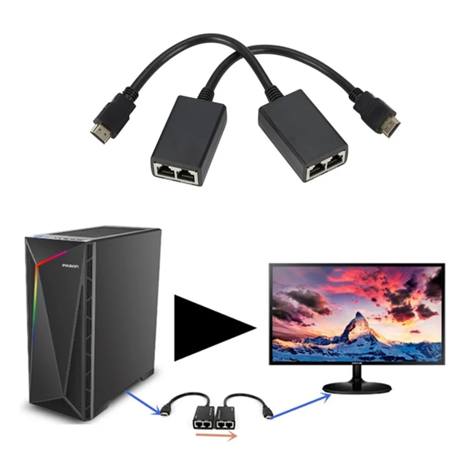 Более RJ45 CAT5e CAT6 UTP LAN Ethernet HDMI-совместимый удлинитель Ретранслятор 1080P FHD 3D футов (30 м)