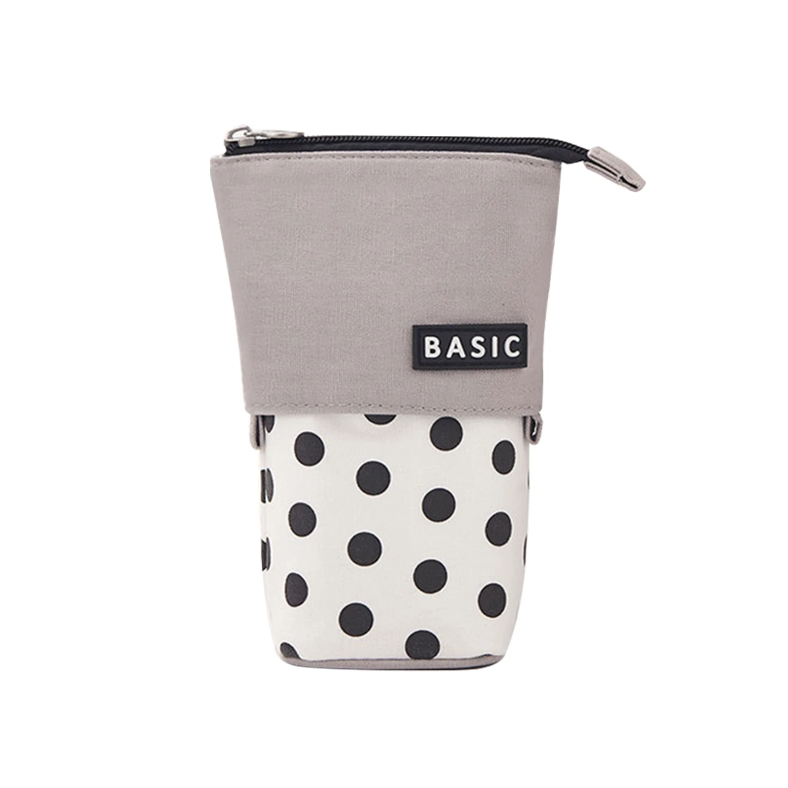 

Wave Point Cute Portable Home Foldable Box Canvas Zipper Closure Pen Bag Desktop Practical Storage For Students Large Capacity