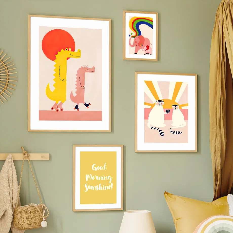 Красная панда слон утка динозавр радуга фото настенная живопись на холсте