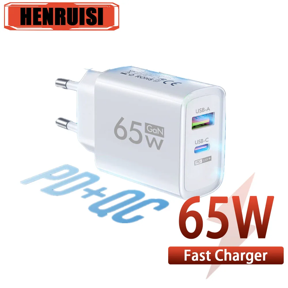 

65W 2 Ports USB PD Charger Fast Charging Type C Travel Adapter USB QC 3.0 For iPhone Xiaomi 13 Pro Samsung Huawei Wall Charger