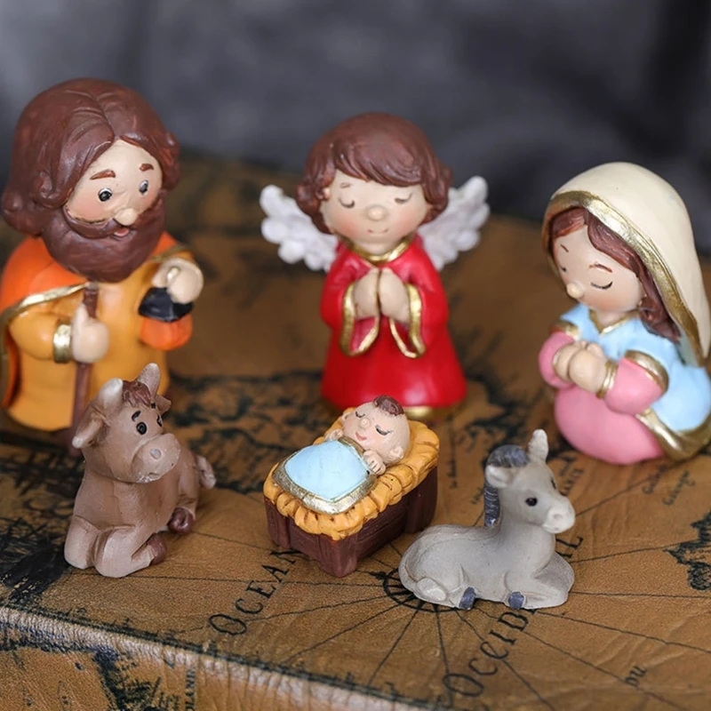 

Christmas Manger Decoration Set Miniature Resin Jesus Statue Ornament