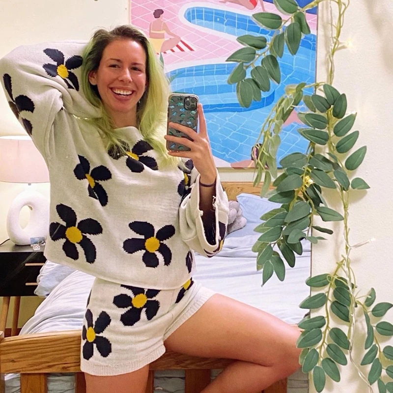 Женский трикотажный костюм Gaono винтажный комплект из двух предметов свитер с