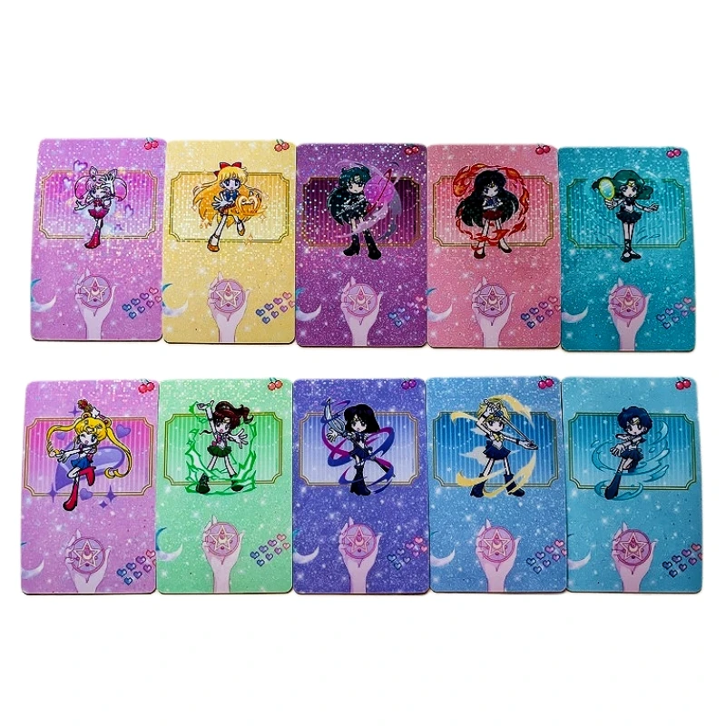 

10pcs/set Sailor Moon Animation Characters Tsukino Usagi Kaiou Michiru Chibiusa Flash Card Classics Anime Collection Cards Toy