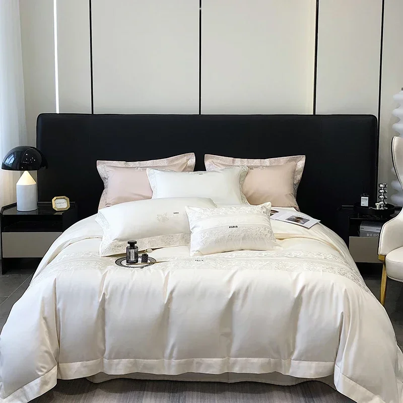 

Комплект постельного белья из египетского хлопка с роскошной вышивкой, пододеяльник, наволочка, простыня размера King Size 1000TC