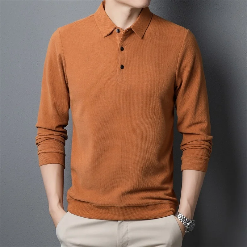 

Long Sleeve Men's High Quality Solid Color Spring Autumn Business Casual Male Polo Shirts Simple Man Tees 3XL