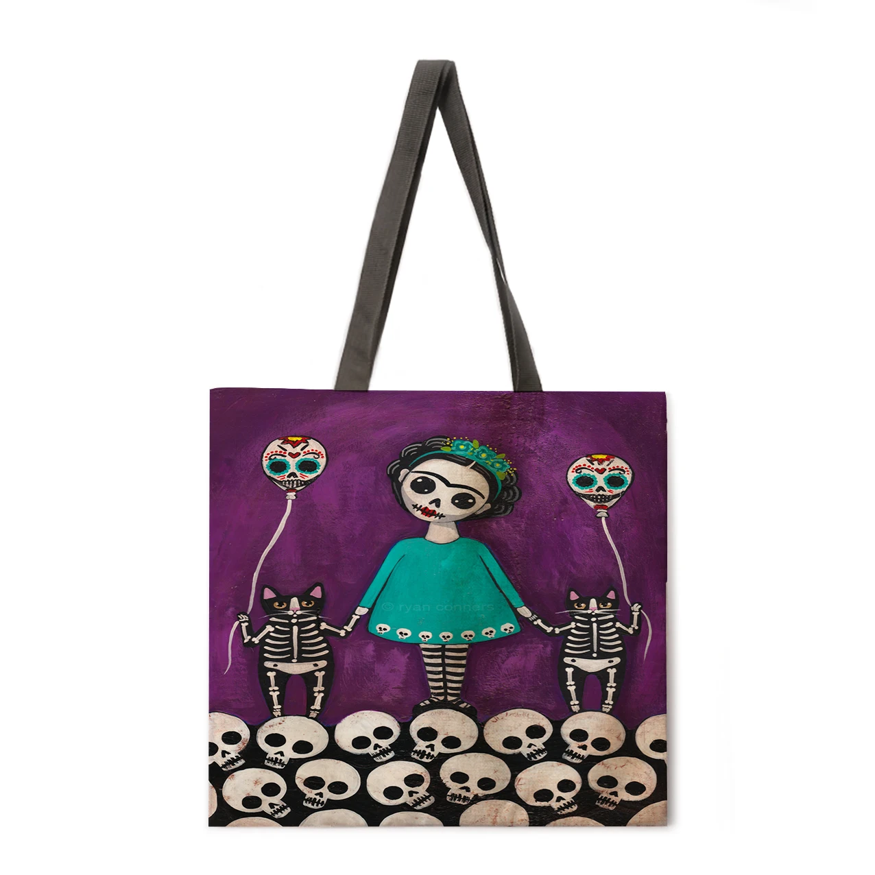 

Женская Холщовая Сумка-тоут с рисунком тыквы, черепа, кота, пляжная сумка на плечо, складная сумка для покупок