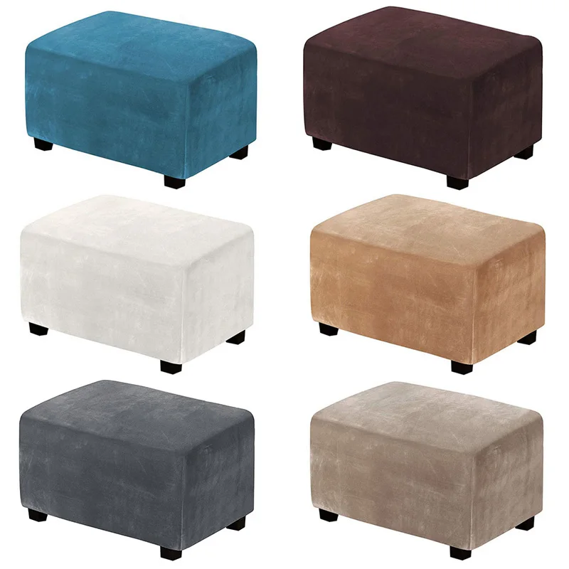 

Elastic Square Ottoman Cover Velvet Durable Footrest Ottoman Covers Storage Stool Sofa Footstool Covers Rectangle Slipcover